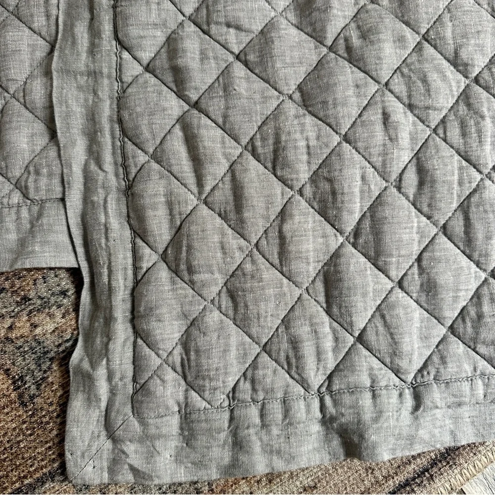 Pottery Barn PAIR Belgian Flax Linen Diamond Quilted Shams Grey SET (2)